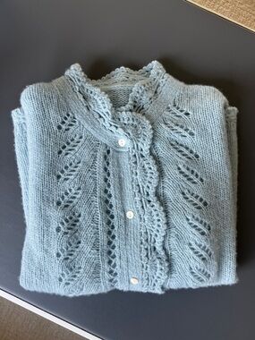 Cashmere Soft Knit sky Blue Crochet cardigan Angie Cardigan